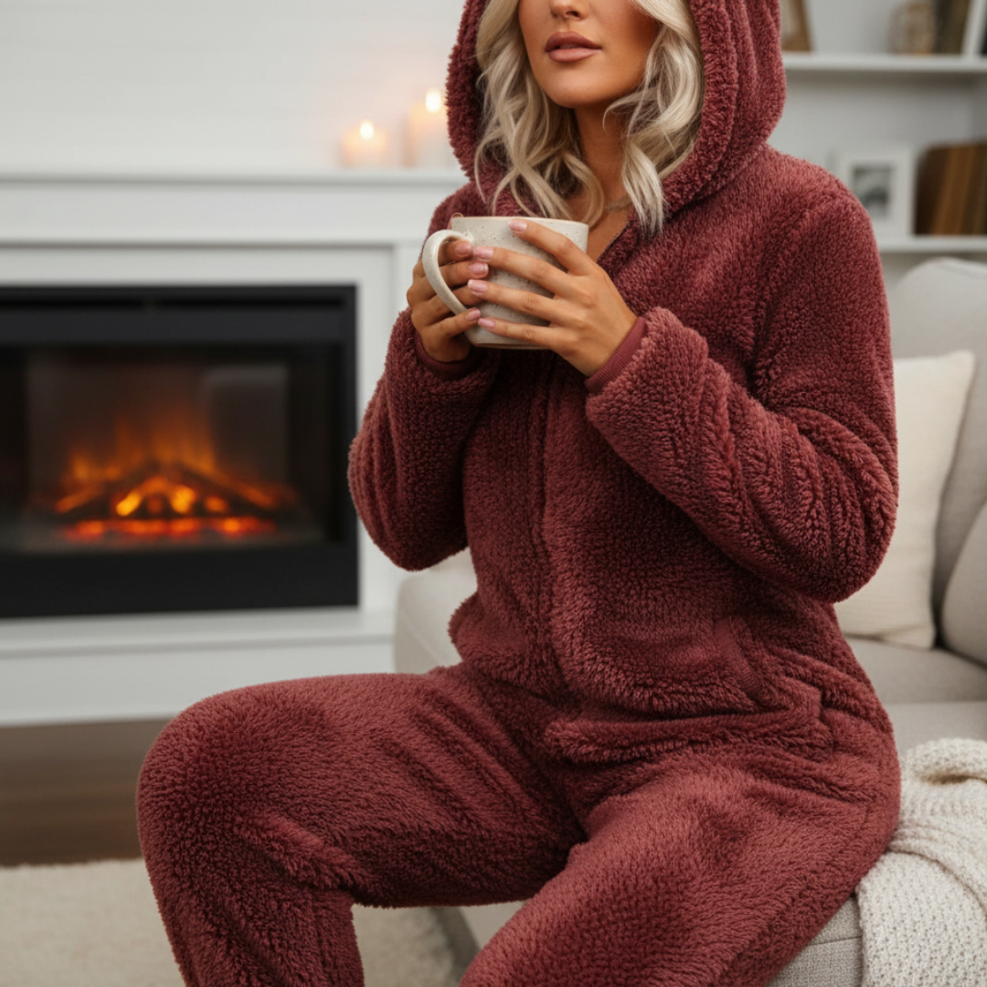 Pyjama Damen Einteiler Fleece mit Reißverschluss – CozyLuxe Onesie