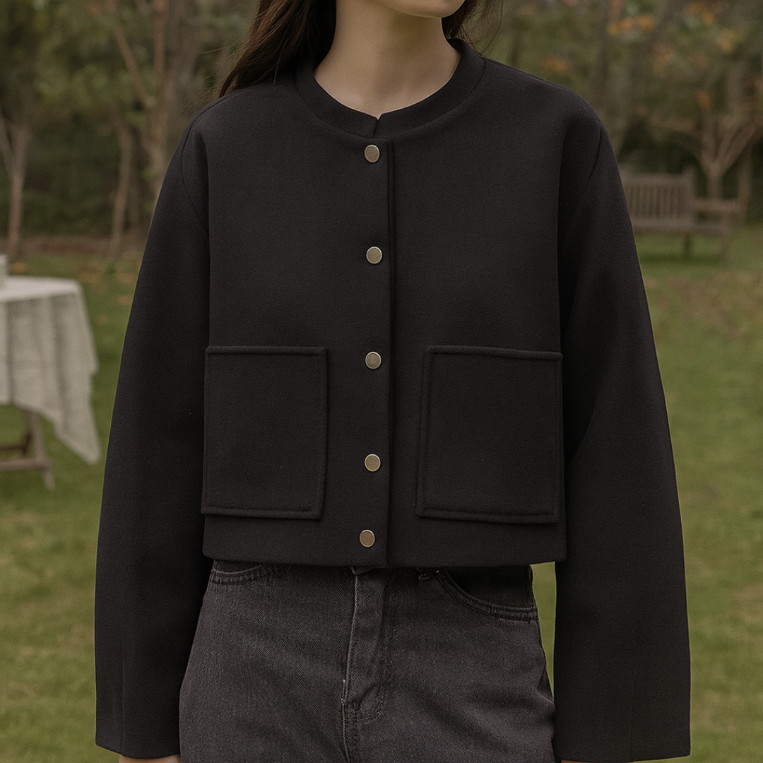 Mantel Damen kurz mit 3D-Schnitt & aufgesetzten Taschen – NovaForm Jacket