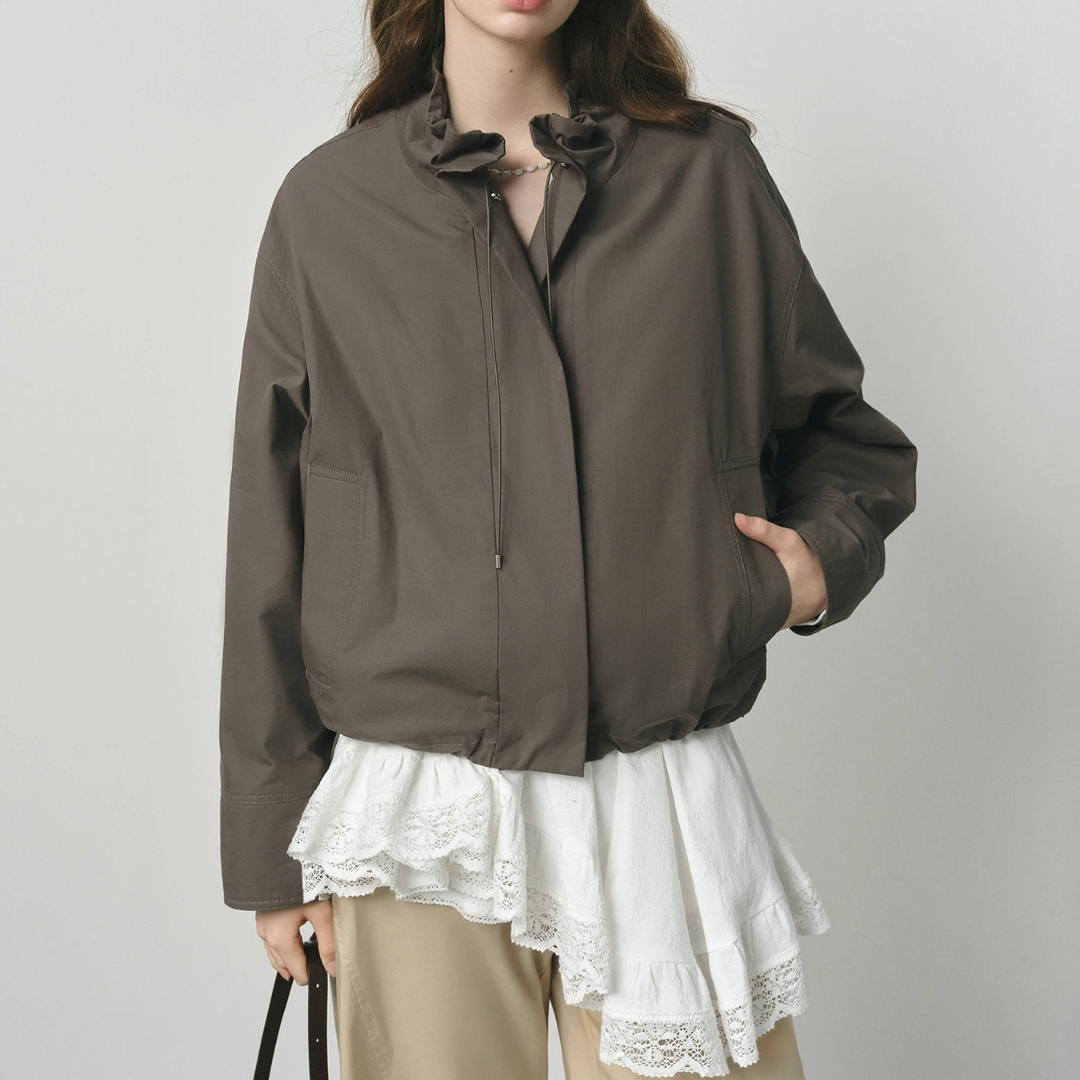 Jacke kurz mit Puffärmeln & Kordelzug – VintageEase Utility Coat