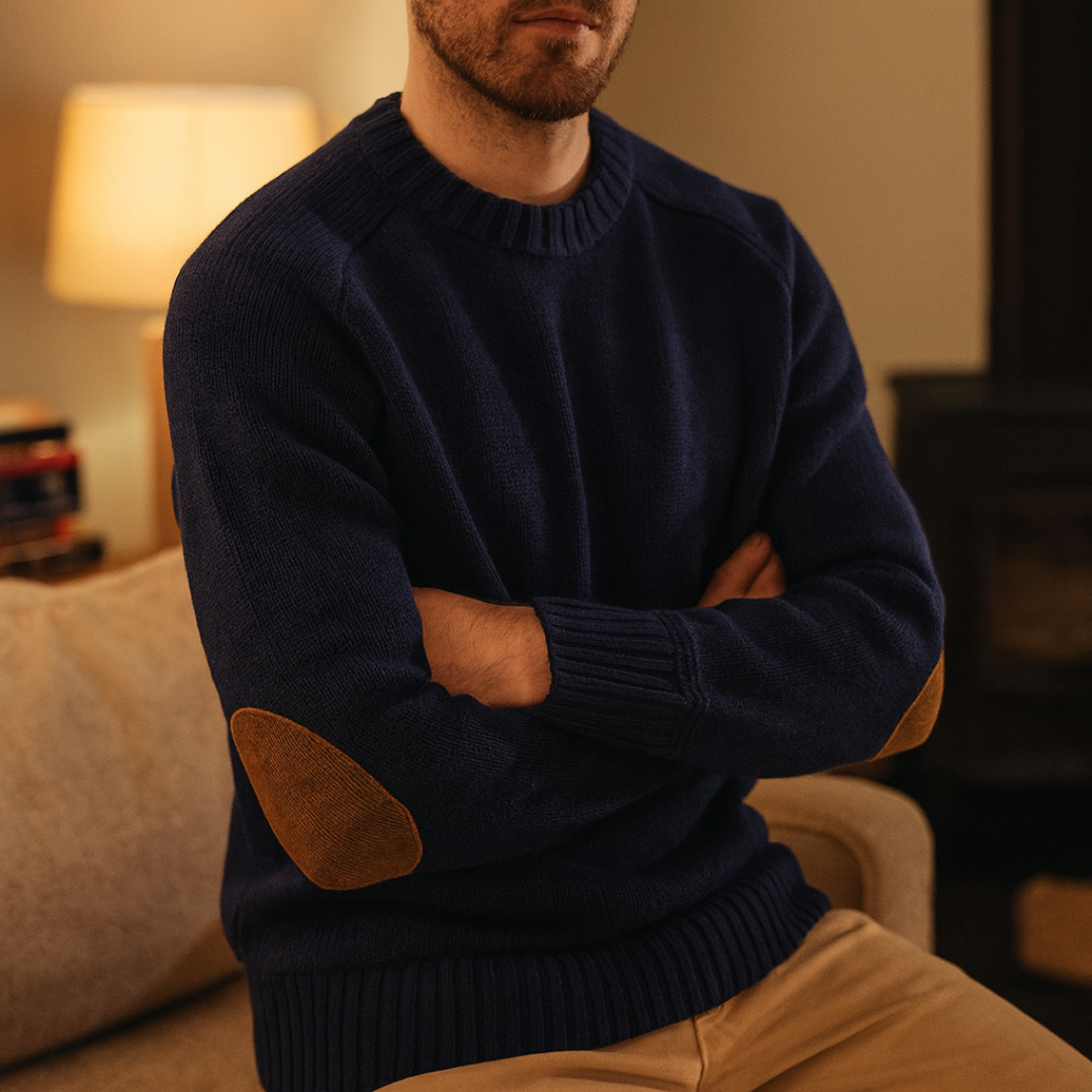 Wollpullover mit Ellenbogen-Patches & klassischem Schnitt – AlpineHaven Knit