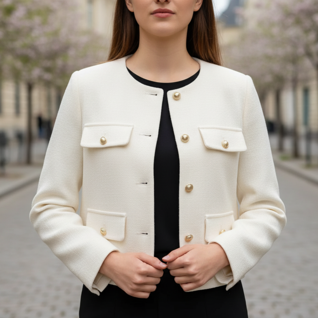 Mantel Damen mit Rundhals & Knopfdekor – BelleCéline Kurzblazer