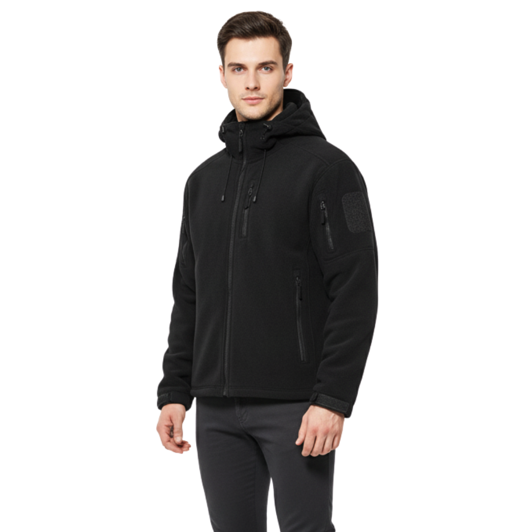 Winddichte Herren-Fleecejacke mit Kapuze – Warme Outdoor-Softshell