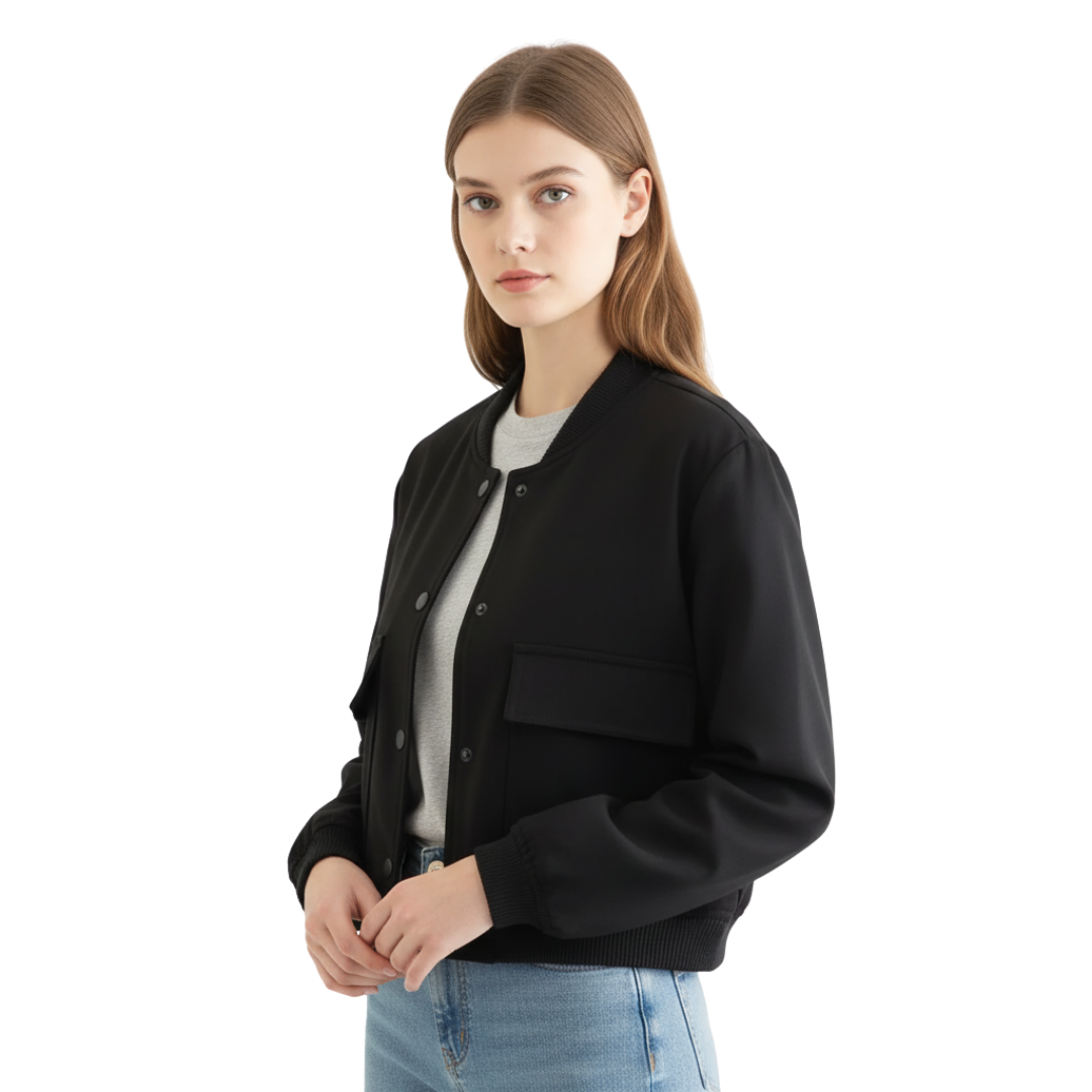 Damen Cropped Bomberjacke – Minimalistische Soft-Touch Reißverschlussjacke