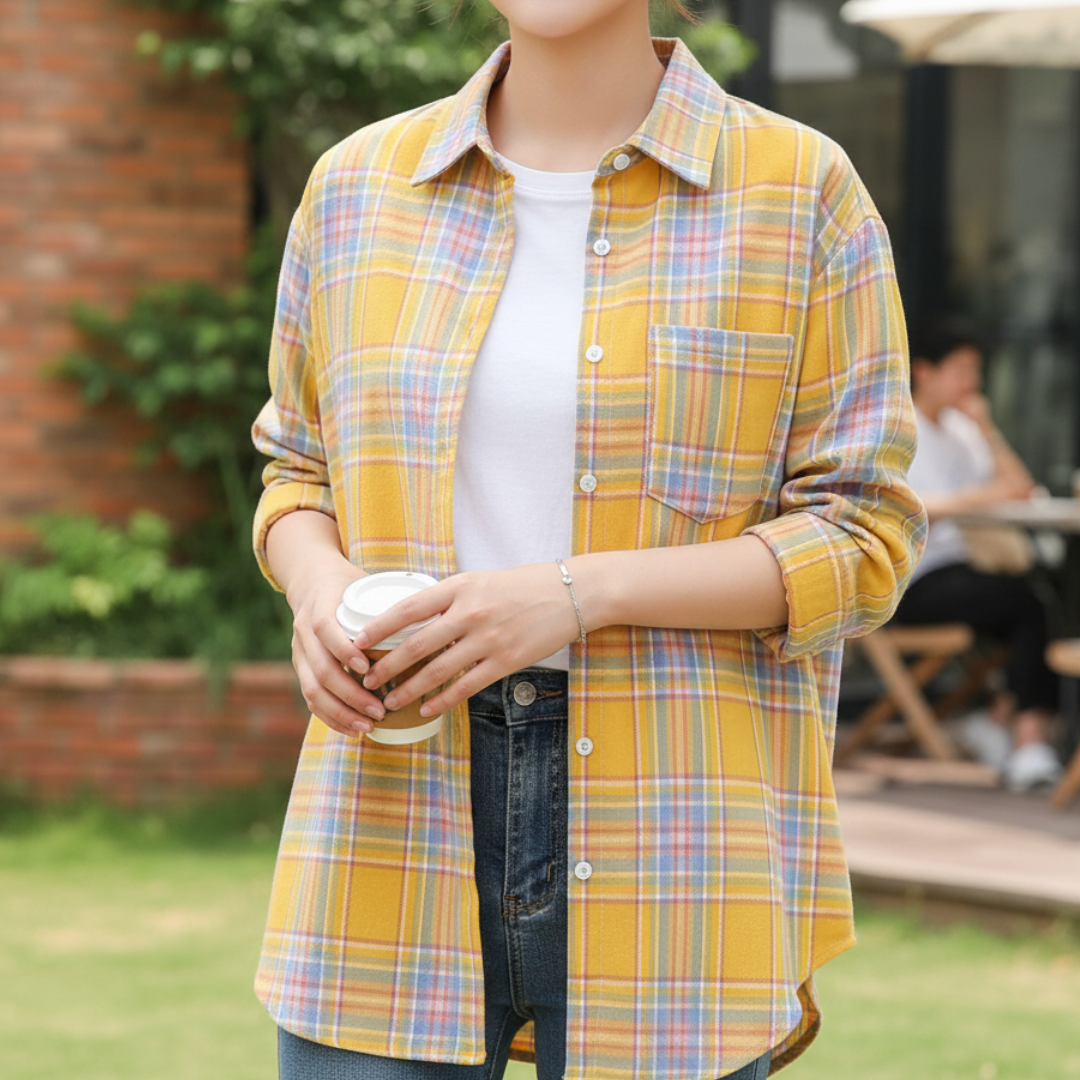 Flanell Bluse mit Karomuster & Baumwollmischung – Nordspur CozyPlaid