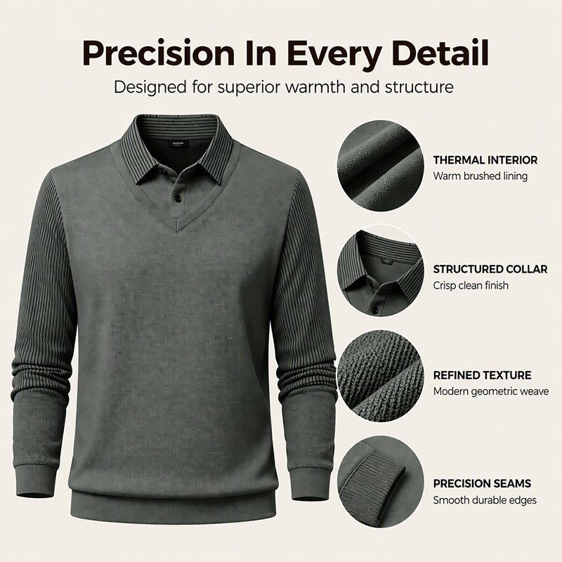 Herren Falscher Zweiteiliger Langarmshirt – Smart Casual Zweiteiliger Look Ohne Aufwand