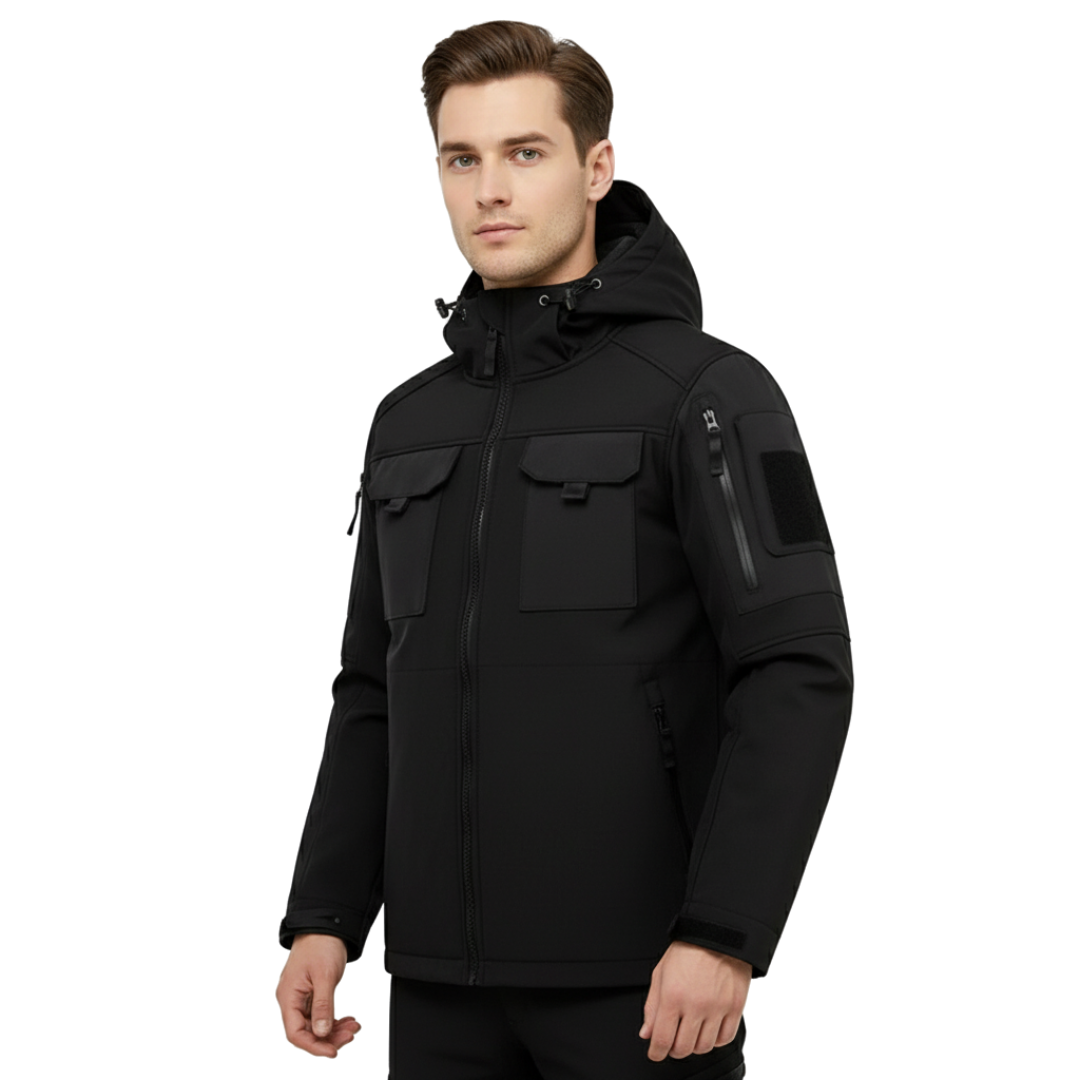 Wasserdichte taktische Fleecejacke für Herren – Winddichte Softshell mit Kapuze