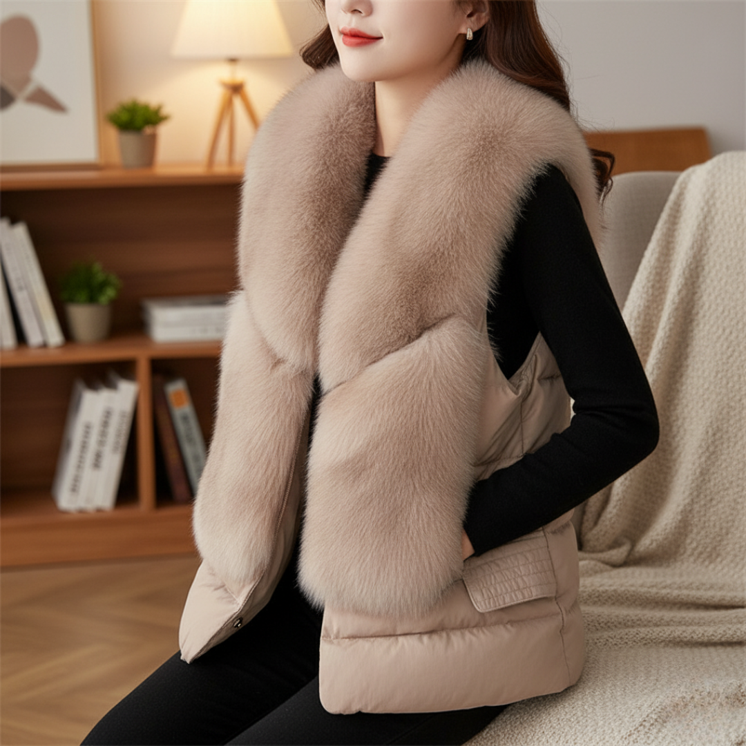 Pullover Damen Weste mit Kunstfell & elegantem Coatigan-Stil – WinterFur Vest