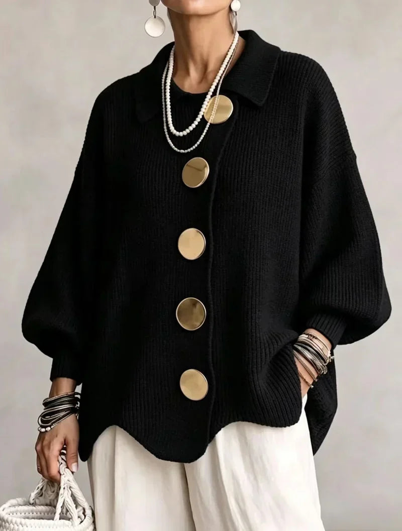 Oversized Strickweste Damen mit goldenen Knöpfen
