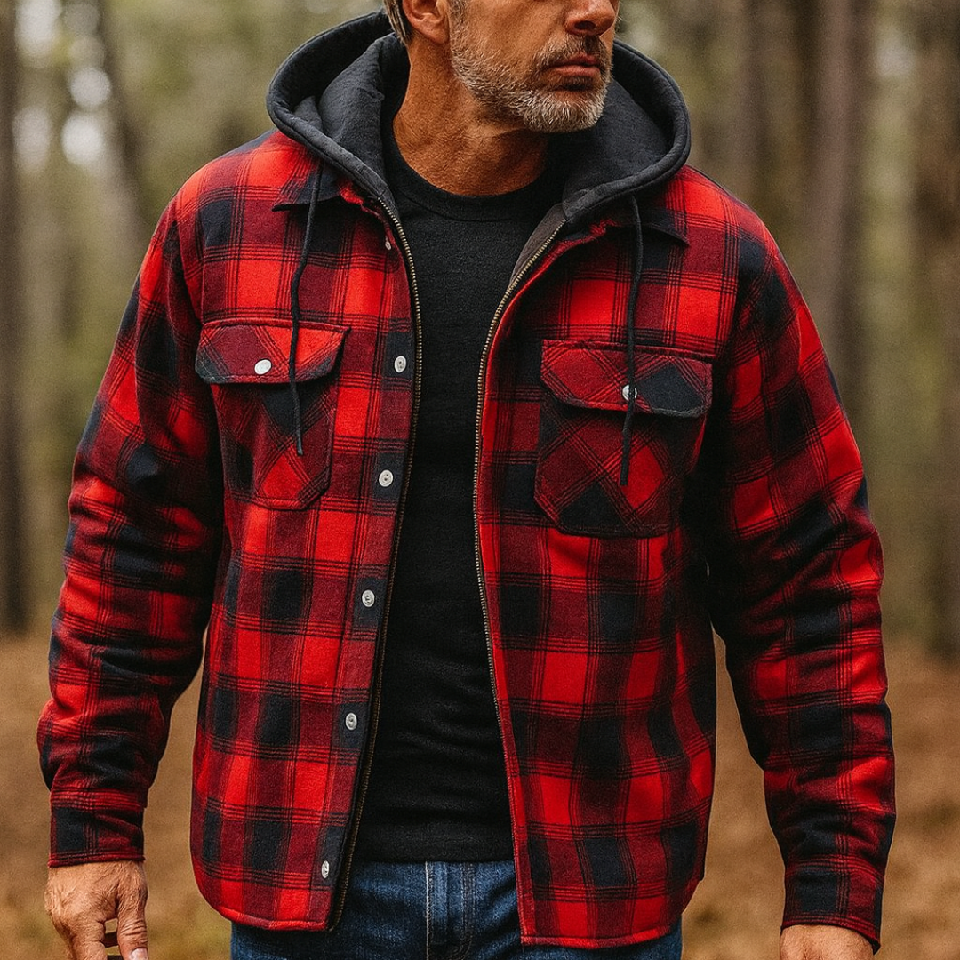 Freizeitjacke mit Karomuster & abnehmbarer Kapuze – NordicFlannel Jacket