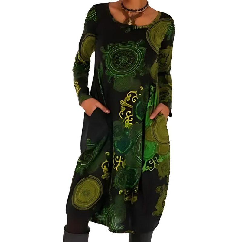Midikleid mit Allover-Print und Taschen