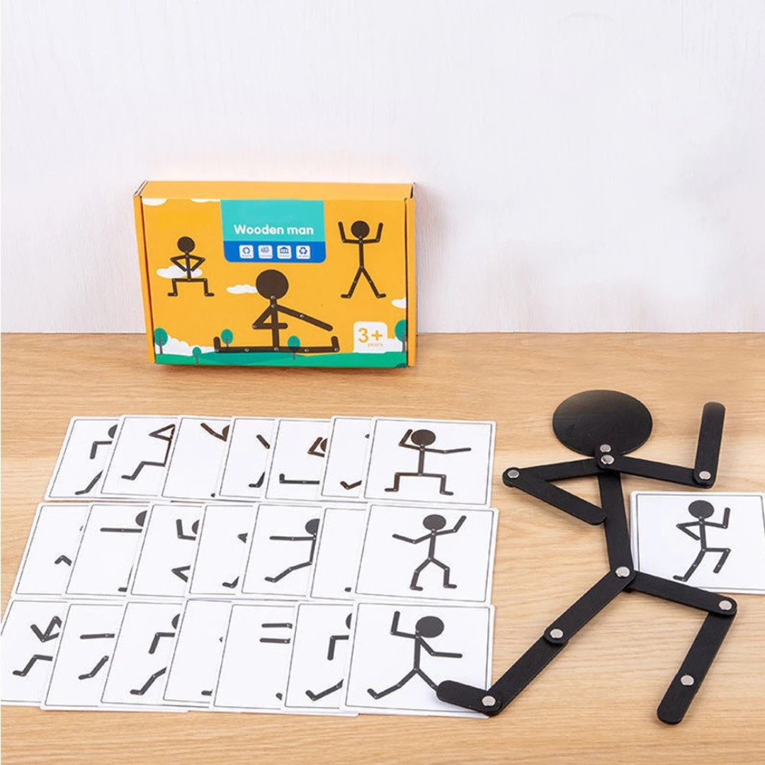 Spielzeug Gelenkfigur mit Karten zum Nachstellen von Posen – FlexiMan Puzzle