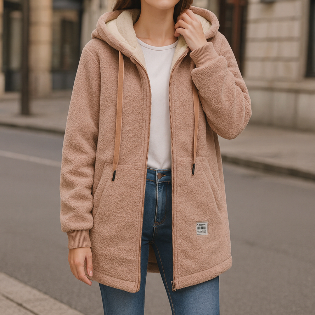 Damen Fleecejacke mit Kapuze & Taschen – CozyWarm Birgitta