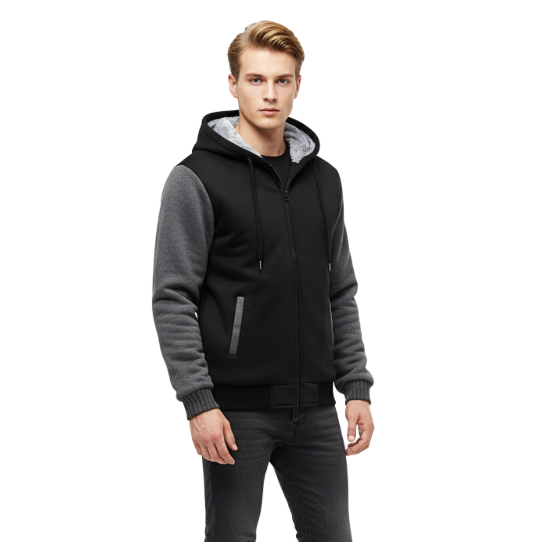 Herren Fleecejacke mit Sherpa-Futter – Warme Kapuzenjacke mit Reißverschluss für den Winter