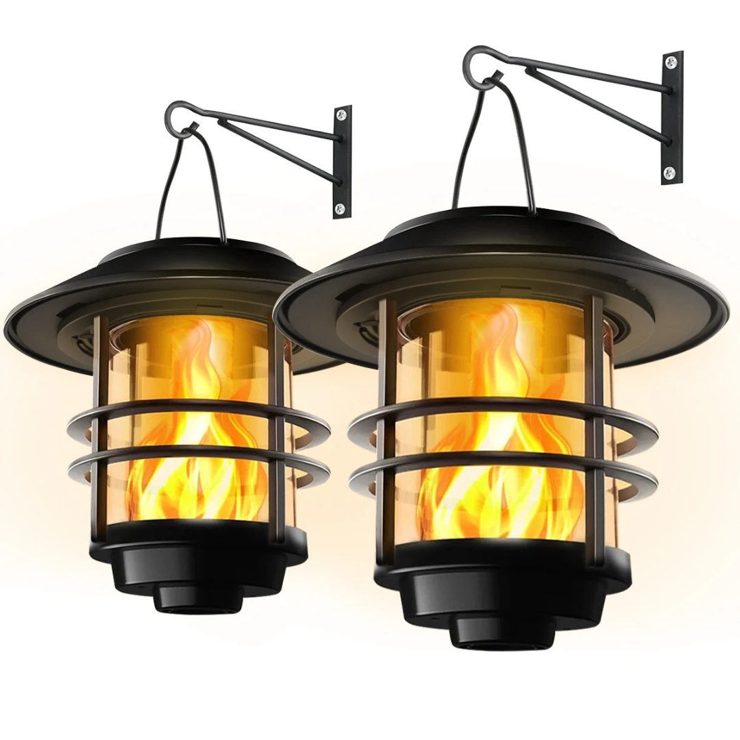 Solar Wandlaterne mit Flammeneffekt (2er-Set) – FlammaLux Duo