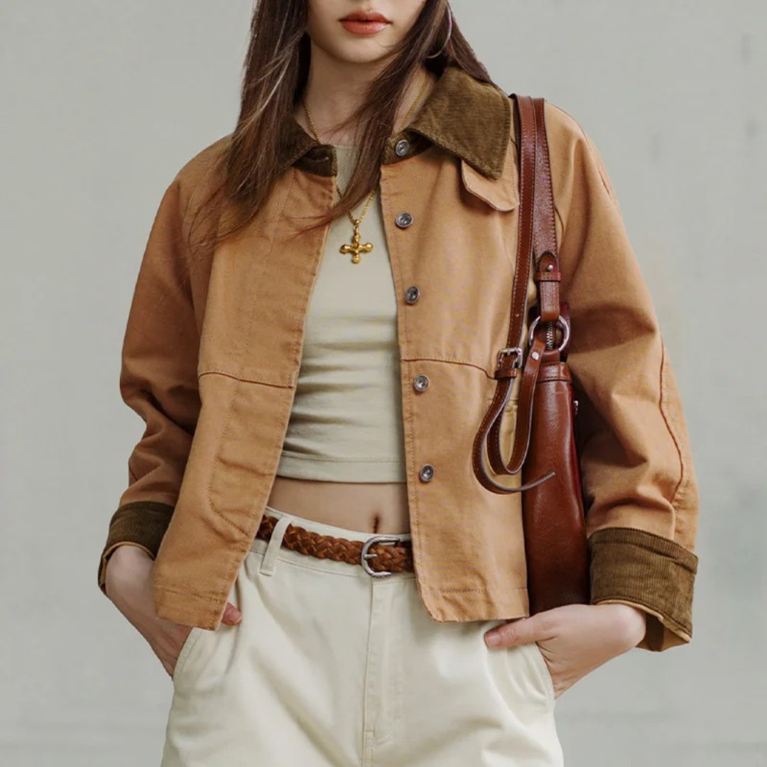 Jacke Damen Khaki mit Cordkragen & Baumwolle Heavyweight – Oxford Barn Jacket