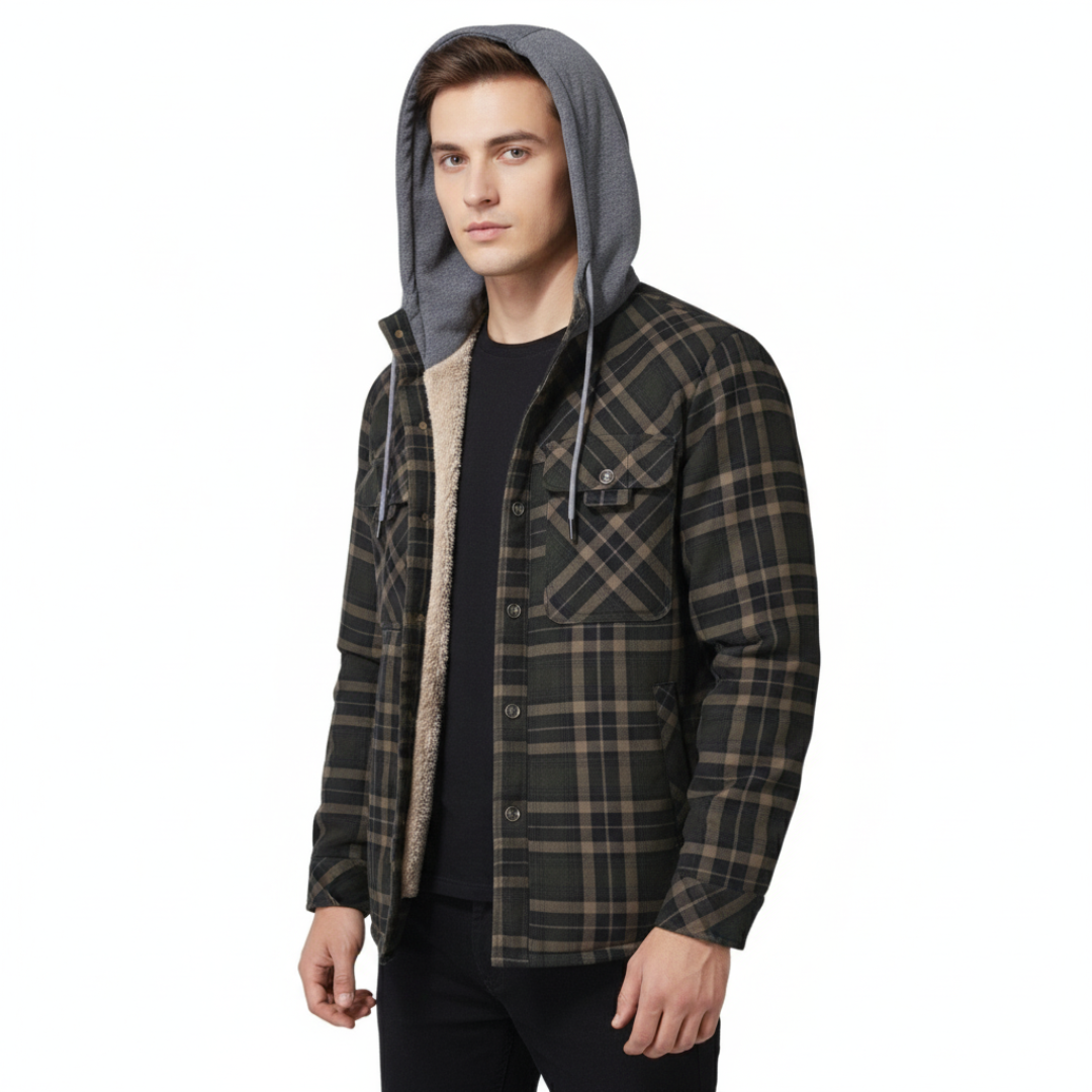 Herren Kapuzen-Flanelljacke mit Sherpa-Futter – Warme Winter-Karohemdjacke