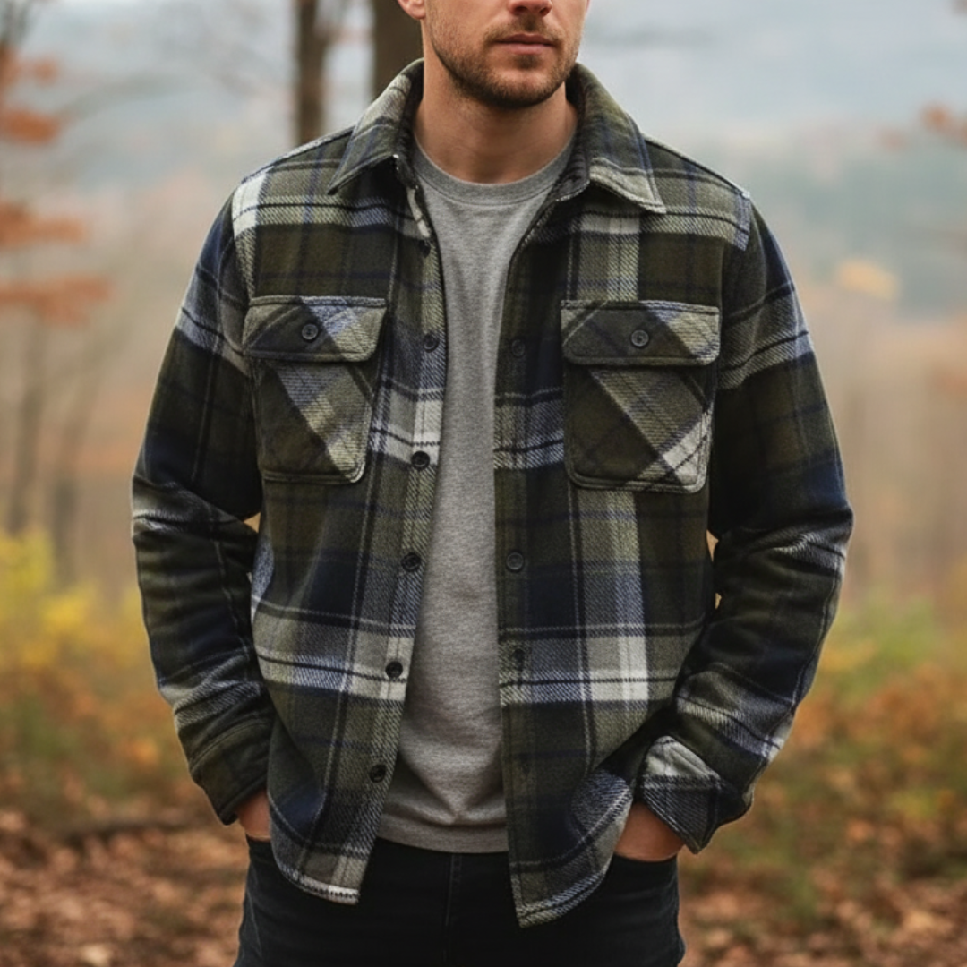 Herren Flanelljacke mit Fleecefutter & Karomuster | Warme Winter Overshirt-Jacke