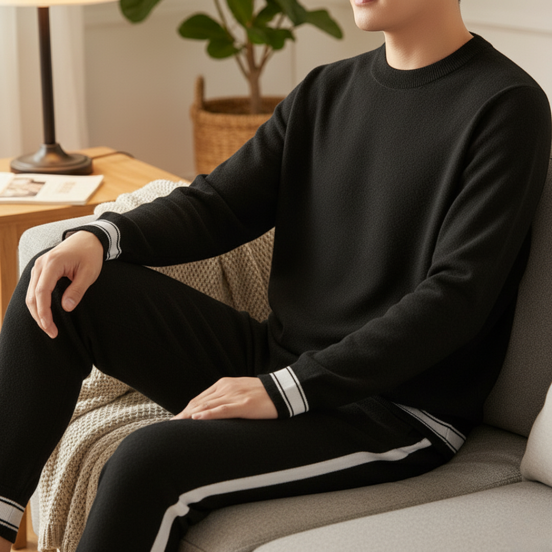 Trainingsanzug Herren 2-teilig mit Pullover & Joggerhose – KnitLuxe Set
