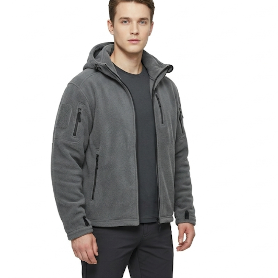Winddichte Herren-Fleecejacke mit Kapuze – Warme Outdoor-Softshell