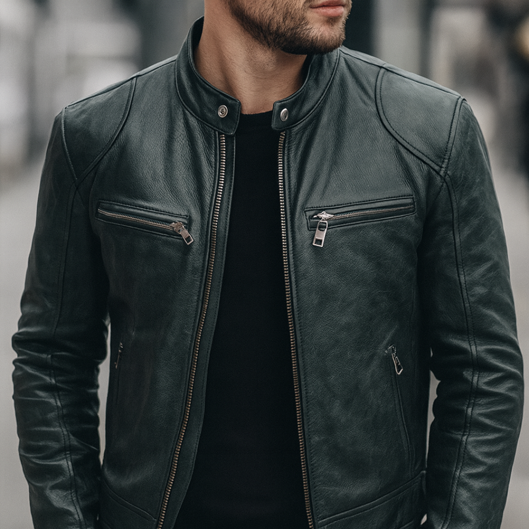 Lederjacke im Biker-Stil mit Reißverschlusstaschen – UrbanStoff Classic