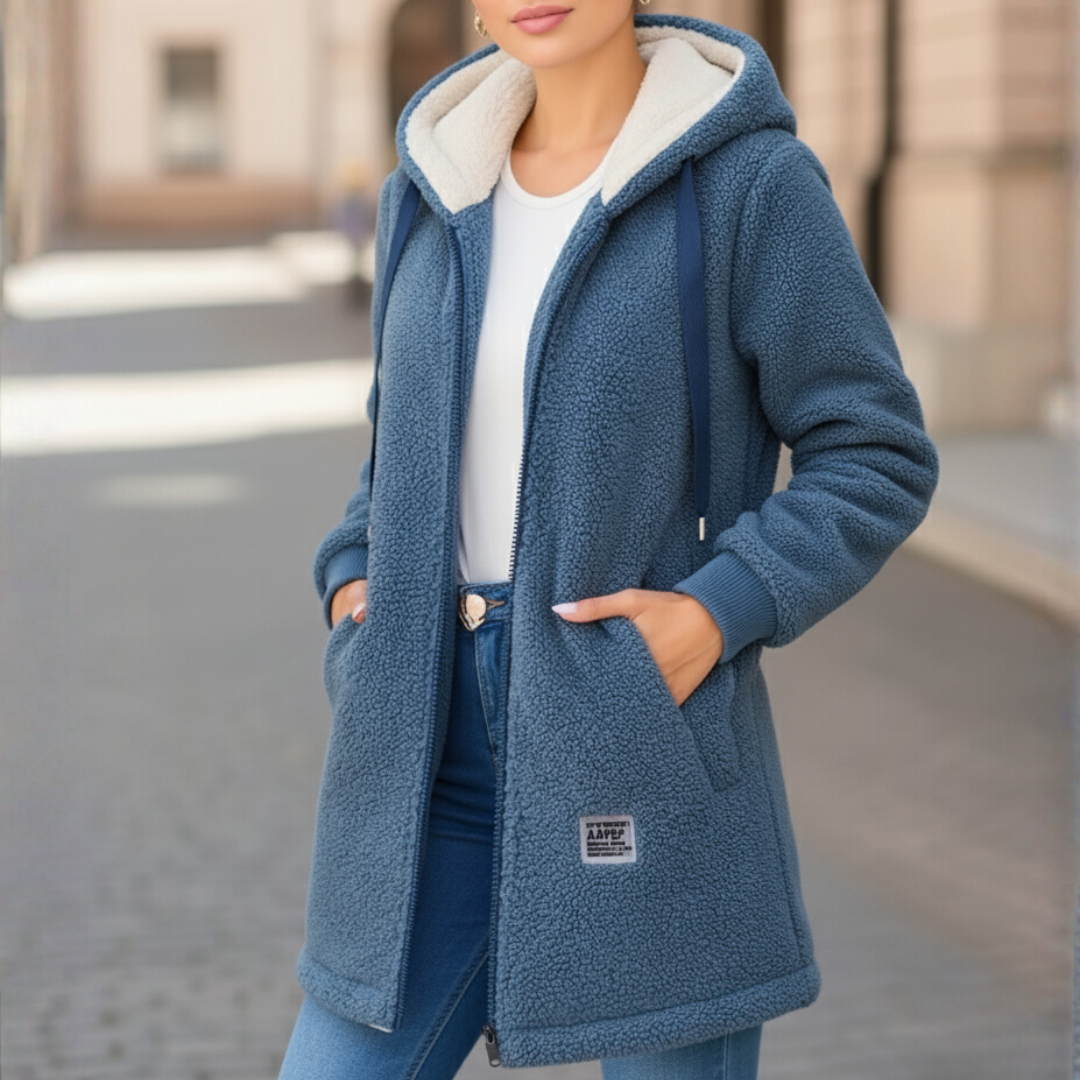 Damen Fleecejacke mit Kapuze & Taschen – CozyWarm Birgitta