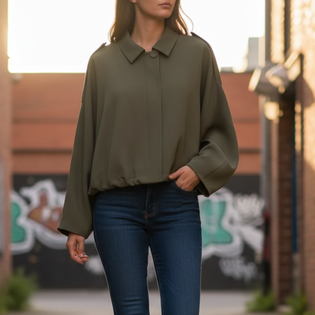 Mantel Damen im Bomberstil mit Reißverschluss & Umlegekragen – VelvetEase Jacket