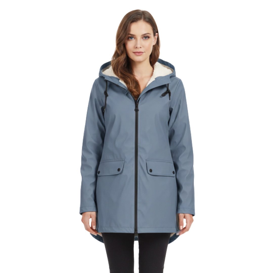 Wasserdichter Damenmantel mit Fleece-Futter und Kapuze – Warme Winter-Regenjacke