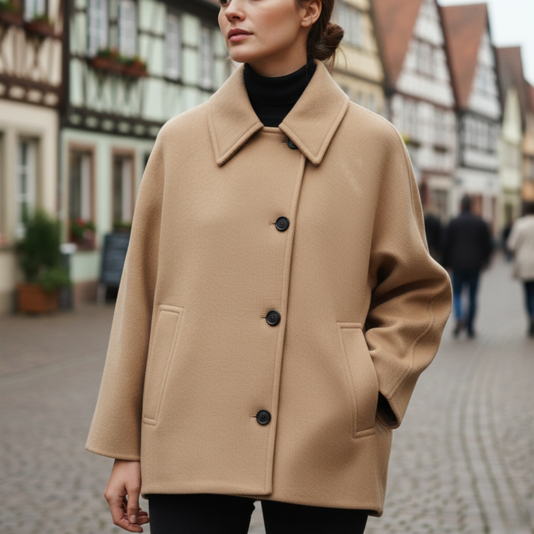 Mantel Damen aus Wollmischung mit Umlegekragen & Taschen – Lumière Court Coat
