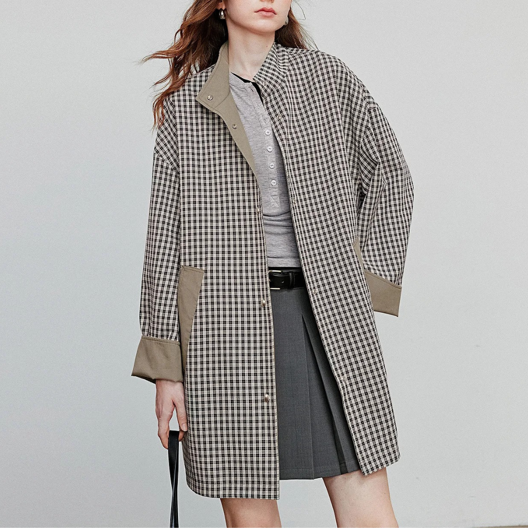Jacke aus Lyocell & Baumwolle, wendbar mit Karofutter – UrbanEase Trench