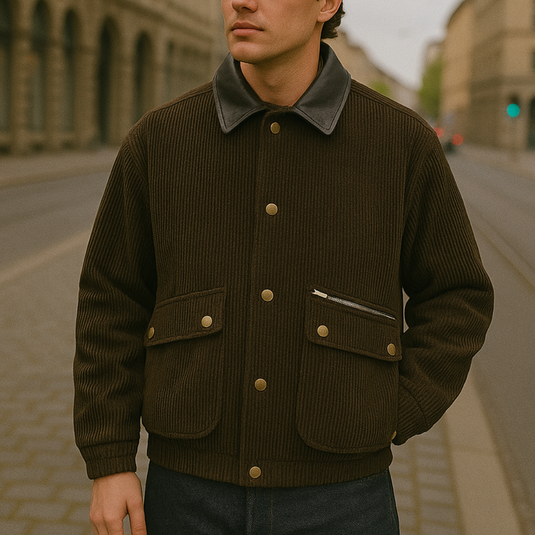 Jacke im Casual-Barn-Stil mit Lederkragen & Taschen – PFNW Heritage