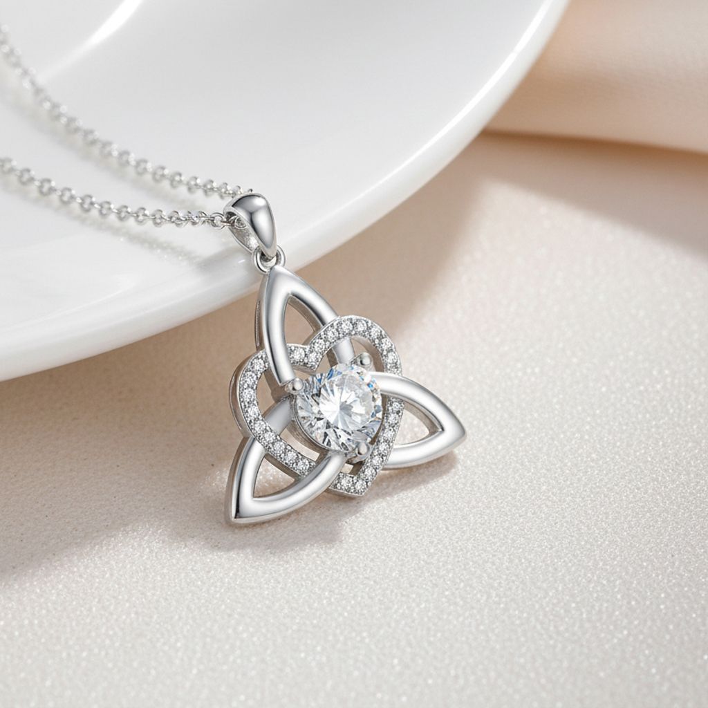 Geburtsstein Keltischer Trinity Knoten Herz Halskette Herzförmiger Keltischer Trinity Knoten Geburtsstein Anhänger