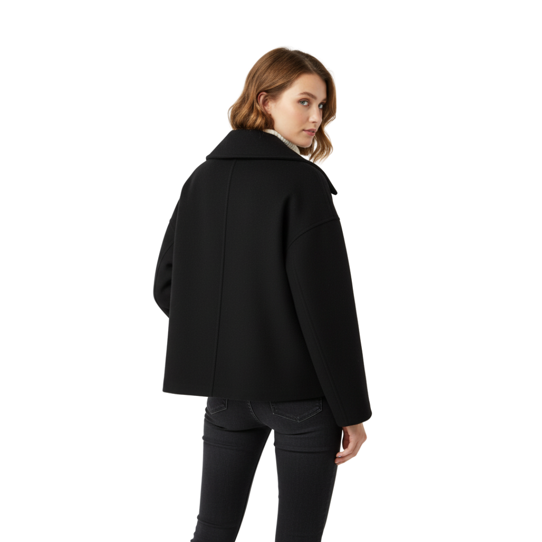 Damen Kurz geschnittener Wollmantel – Vintage Zweireihige Jacke