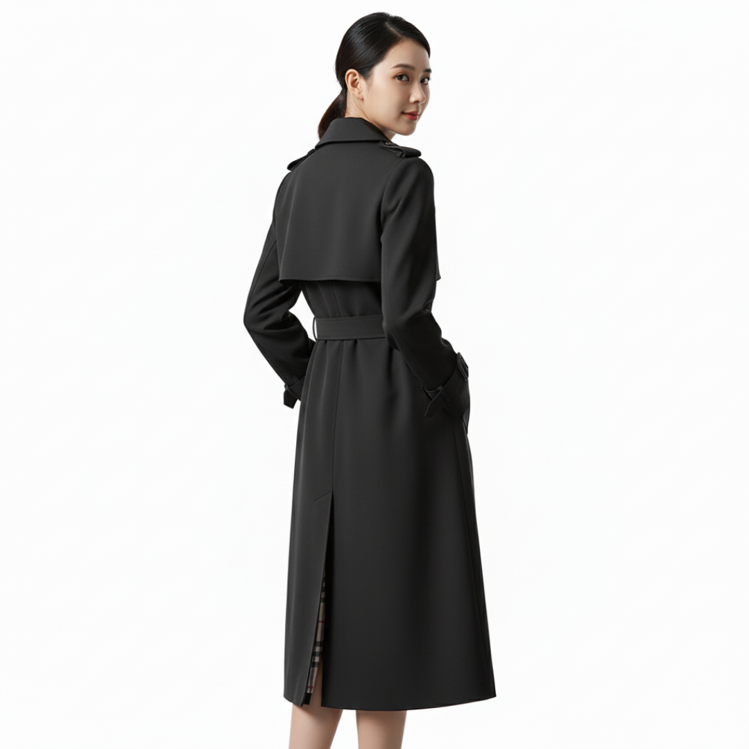 Damen Langer Doppelreihiger Trenchcoat – Klassischer Mantel mit Gürtel