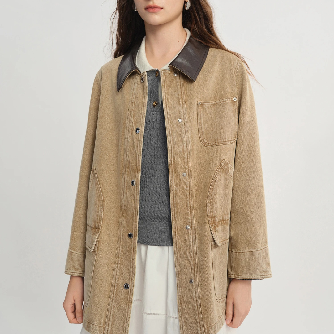 Jacke aus Denim mit Kontrastkragen & Taschen – Urban Heritage