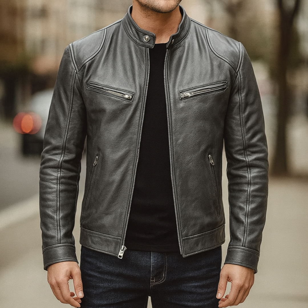 Lederjacke im Biker-Stil mit Reißverschlusstaschen – UrbanStoff Classic
