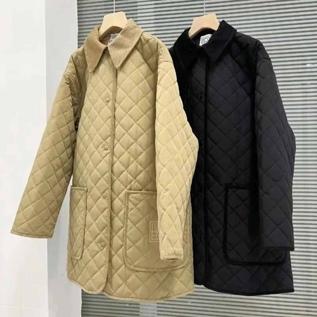 Jacke mit gestepptem Baumwoll-Design & Cordkragen – Quilted Elegance