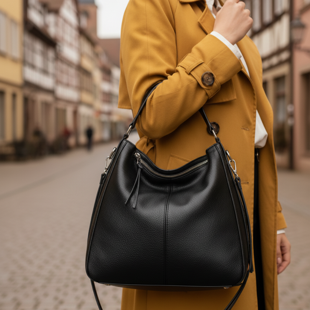 Leder Taschen Schultertasche groß aus veganem Leder mit Reißverschluss – Valesse Bag