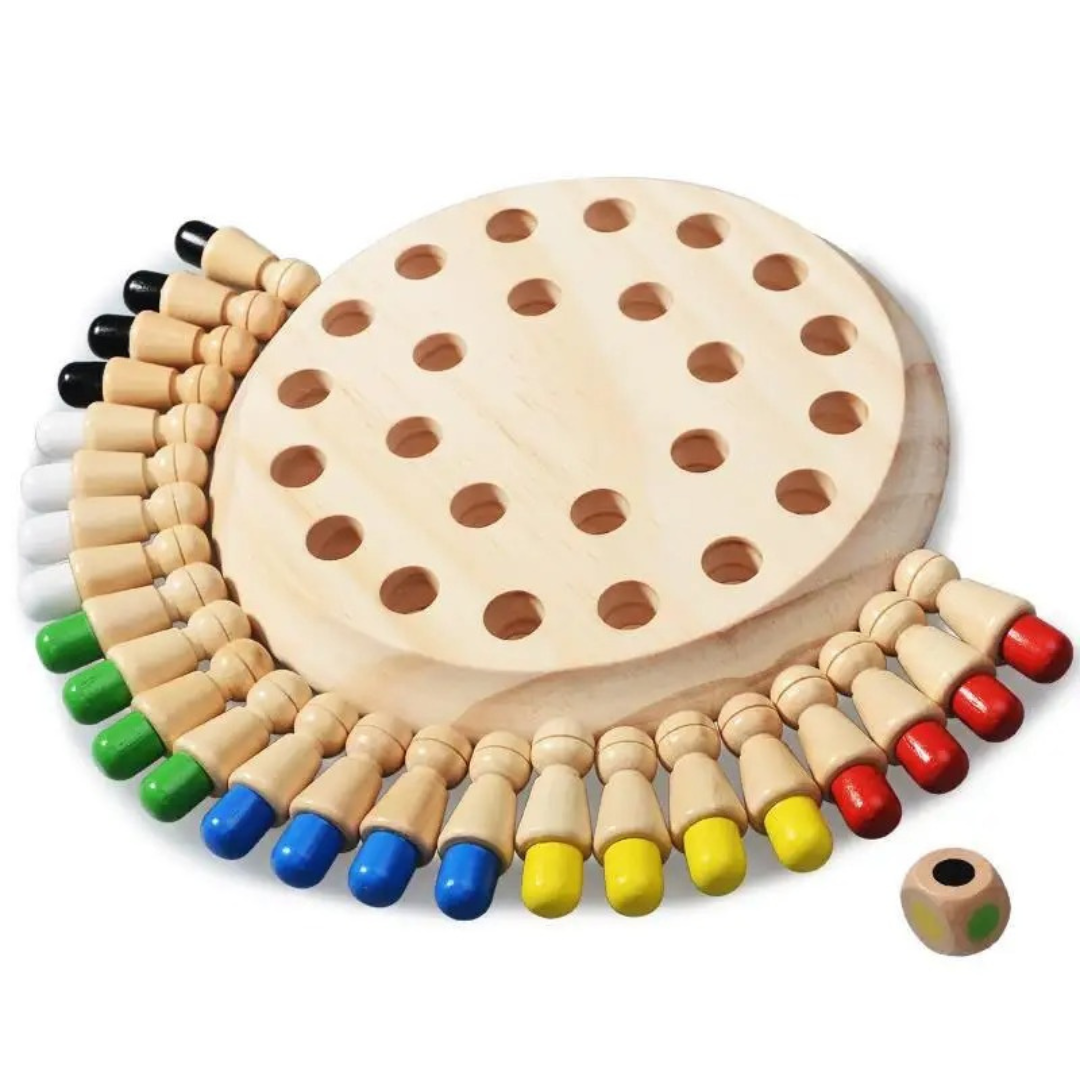 Spielzeug Memory-Schach aus Holz mit Farbwürfel – MemoLogic Spiel
