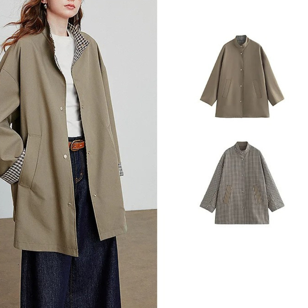 Jacke aus Lyocell & Baumwolle, wendbar mit Karofutter – UrbanEase Trench