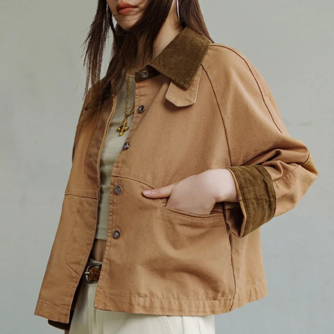 Jacke Damen Khaki mit Cordkragen & Baumwolle Heavyweight – Oxford Barn Jacket