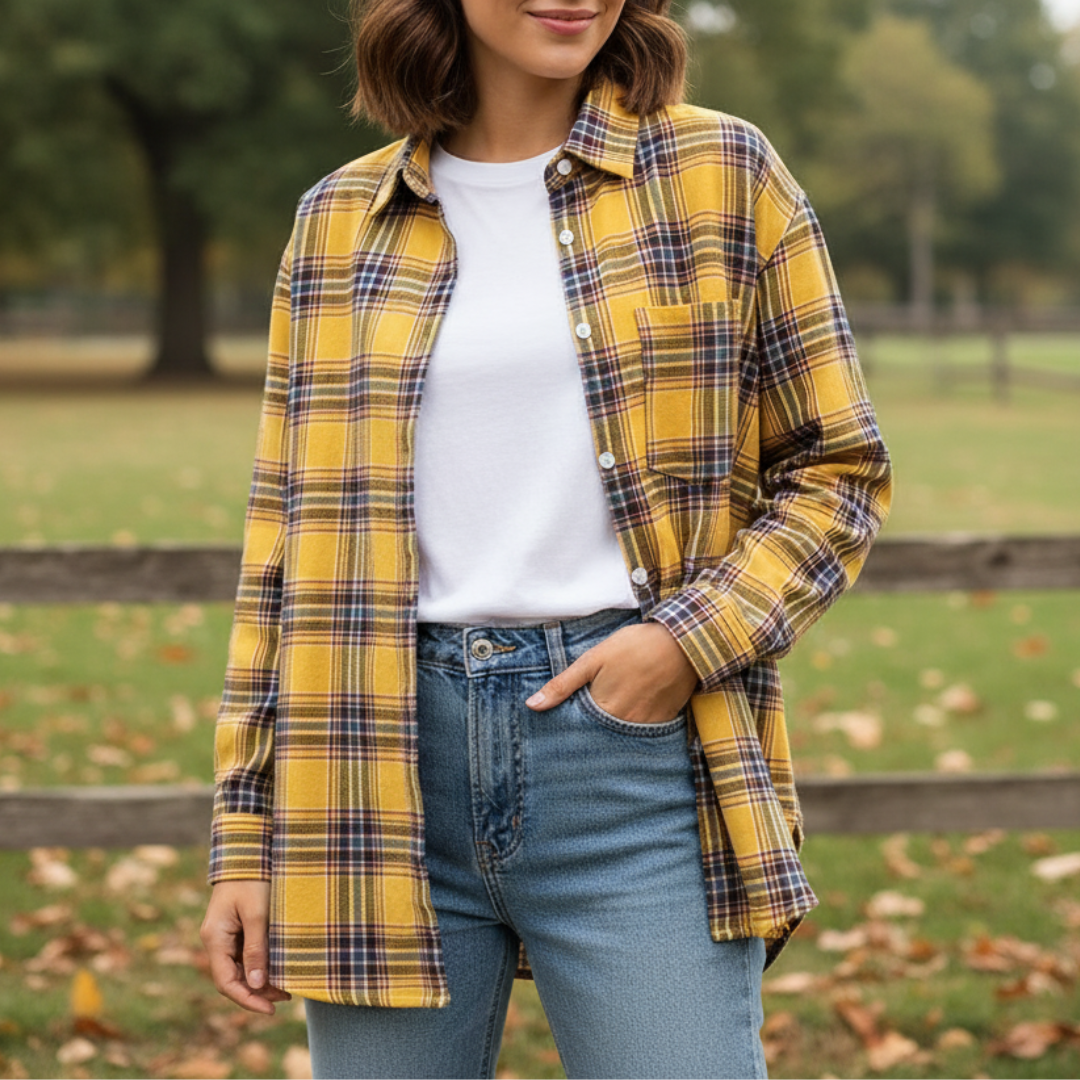 Flanell Bluse mit Karomuster & Baumwollmischung – Nordspur CozyPlaid