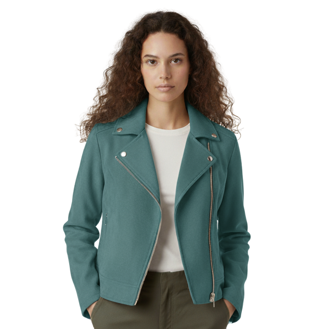 Damen Bikerjacke in Wildleder-Optik – Soft-Edge Moto Mantel