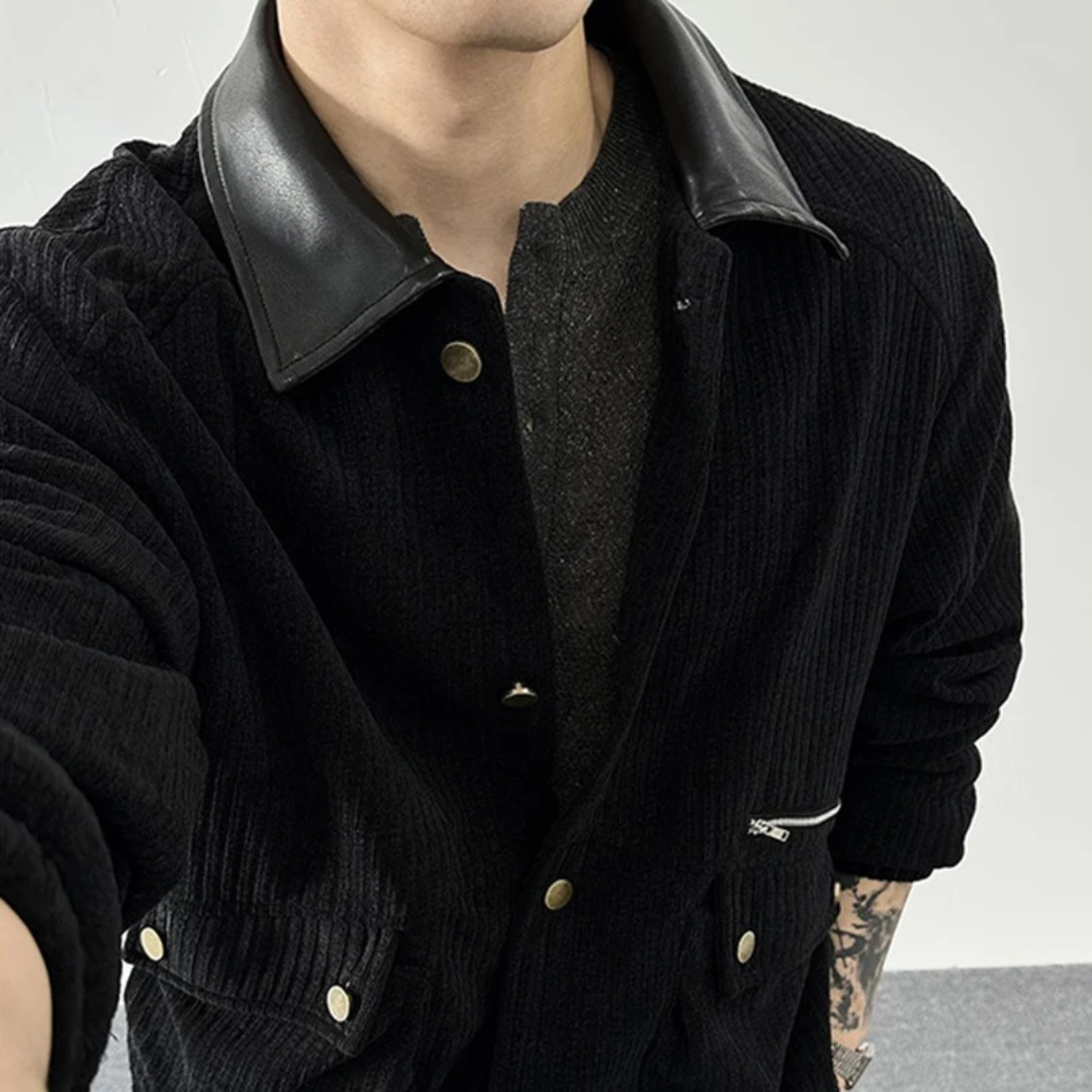 Jacke im Casual-Barn-Stil mit Lederkragen & Taschen – PFNW Heritage