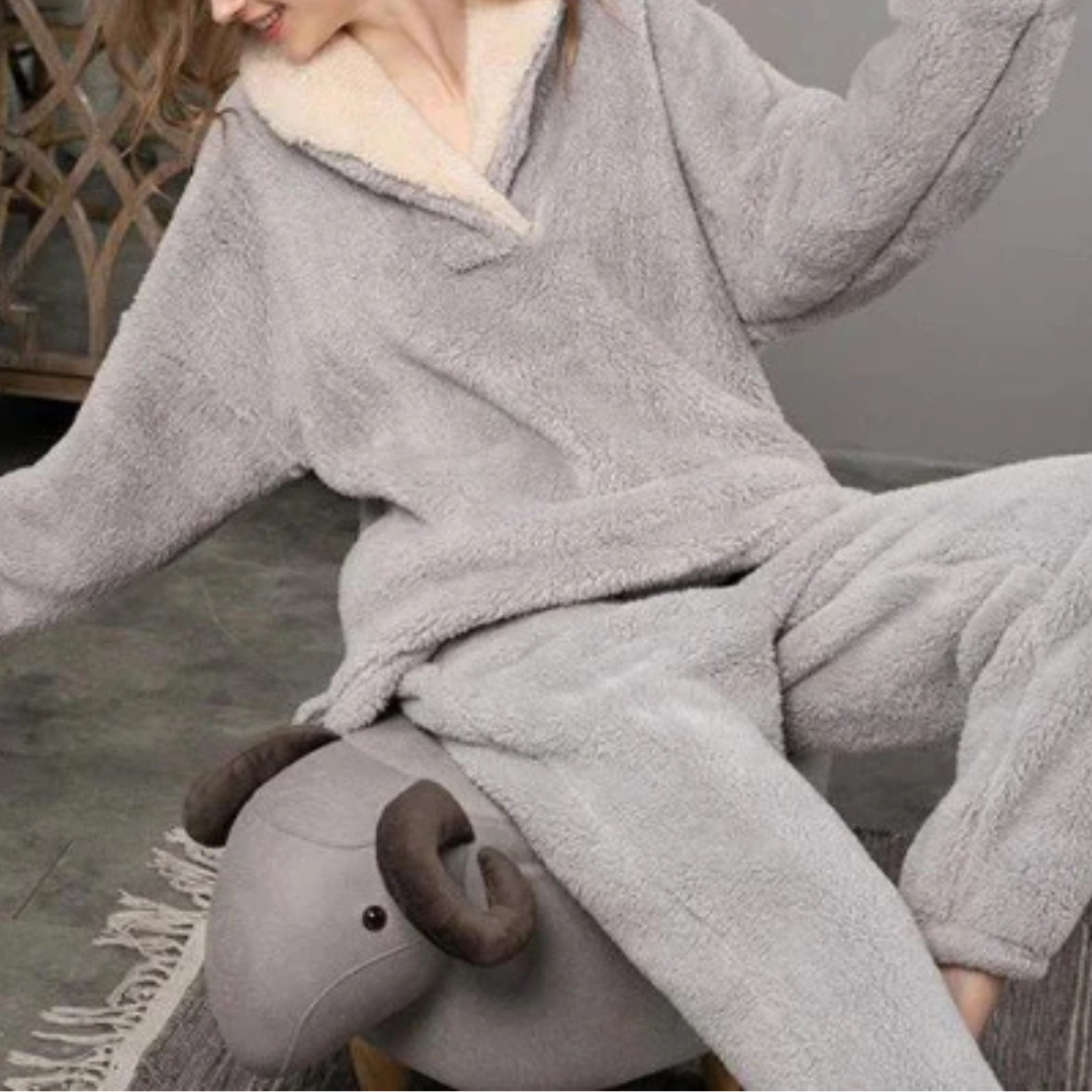 Pyjama Damen 2-teilig Fleece mit Langarm & Hose – WinterCozy Set