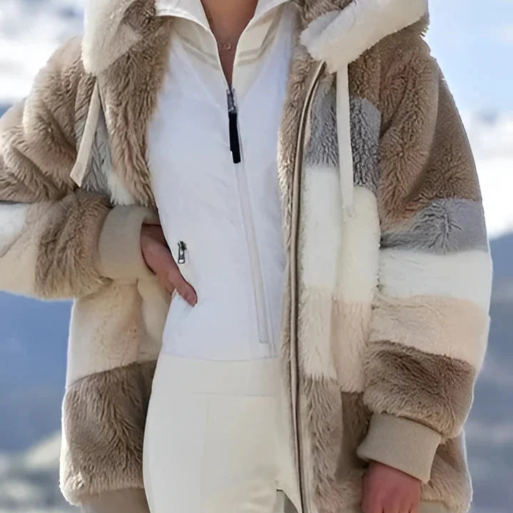 Damen Kontrastierende Lammwoll-Wattierter Mantel