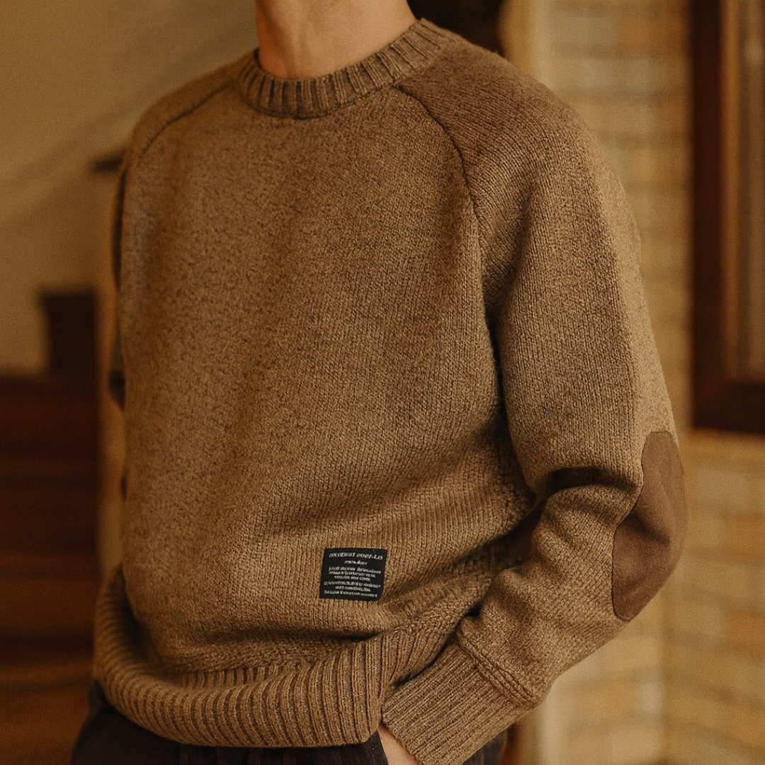 Wollpullover mit Ellenbogen-Patches & klassischem Schnitt – AlpineHaven Knit