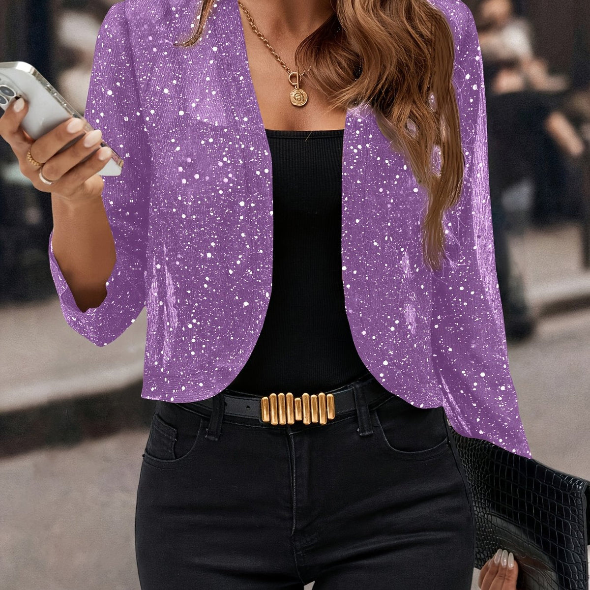 Elaine Schimmernde Cropped Jacke