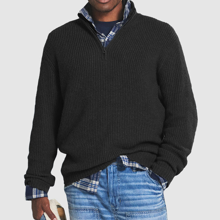 Gerippter Herren Kaschmir-Pullover mit kurzem Reißverschluss Regular Fit