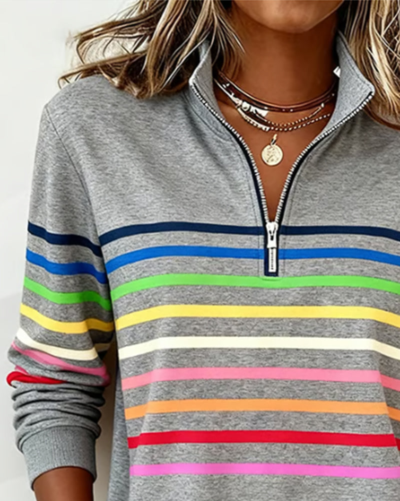 Maggie Gestreifter Pullover mit Halbreißverschluss