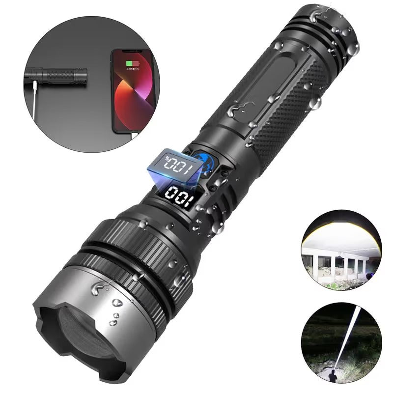 Wiederaufladbare Hochleistungs-Zoom-Taschenlampe – 2000LM, Powerbank & digitale Batterieanzeige